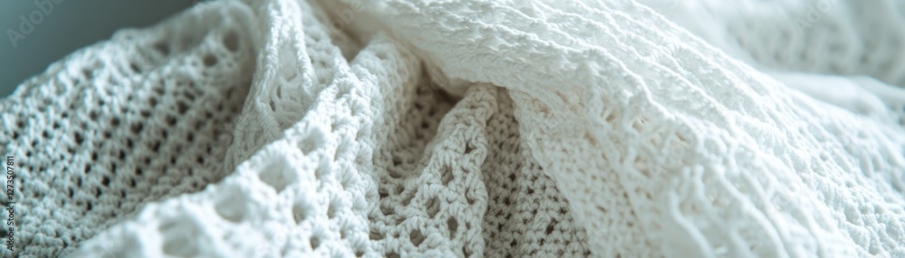 Poster delicate white crochet fabric featuring intricate hole and loop patterns