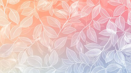 A subtle leafy pattern with white outline leaves on a soft gradient pastel background