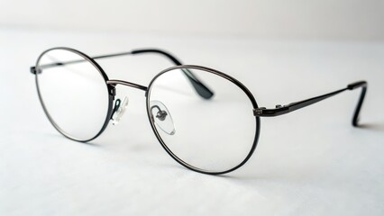 Round Metal Frame Eyeglasses on White Background