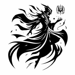Dark sorcerer conjuring magic in black and white ink illustration 