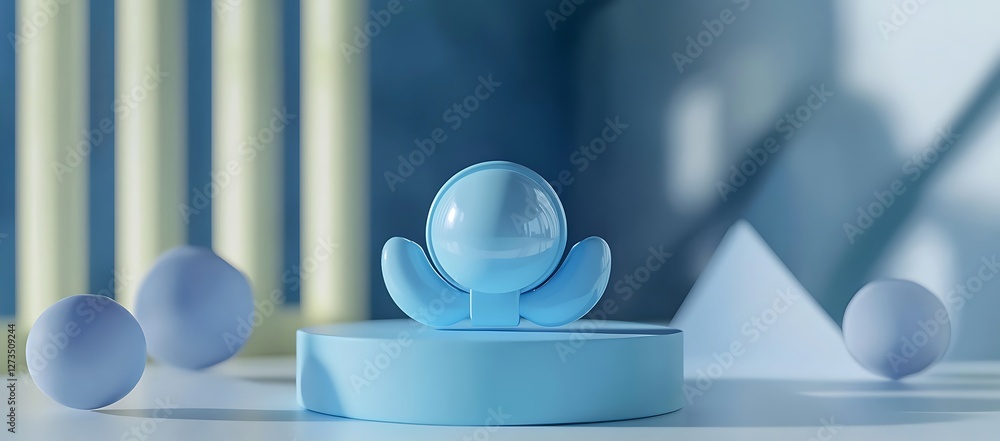 Poster abstract 3d render of a blue, smooth object on a platform