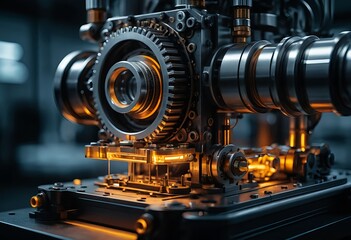 Precision Engineering Close-up of Complex Gear Mechanism