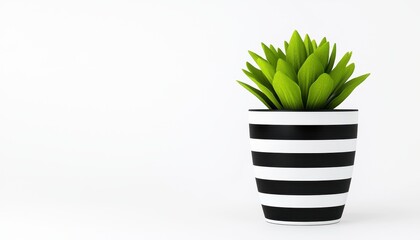 Stylish striped pot with a vibrant green succulent, perfect for modern decor and indoor gardening enthusiasts.