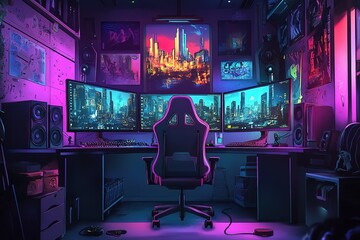 Triple Monitor Gaming Setup: Immersive RGB Lighting for Epic Esports Battles, Professional Streaming, and Next-Level PC Gameplay. Experience the ultimate in high-performance gaming with vibrant       