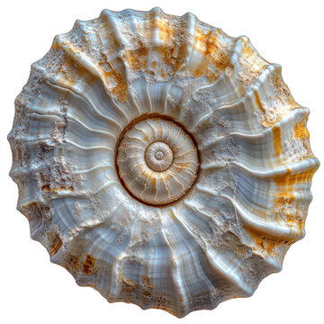 Close-up of spiral seashell with striped pattern isolated on transparent background.png