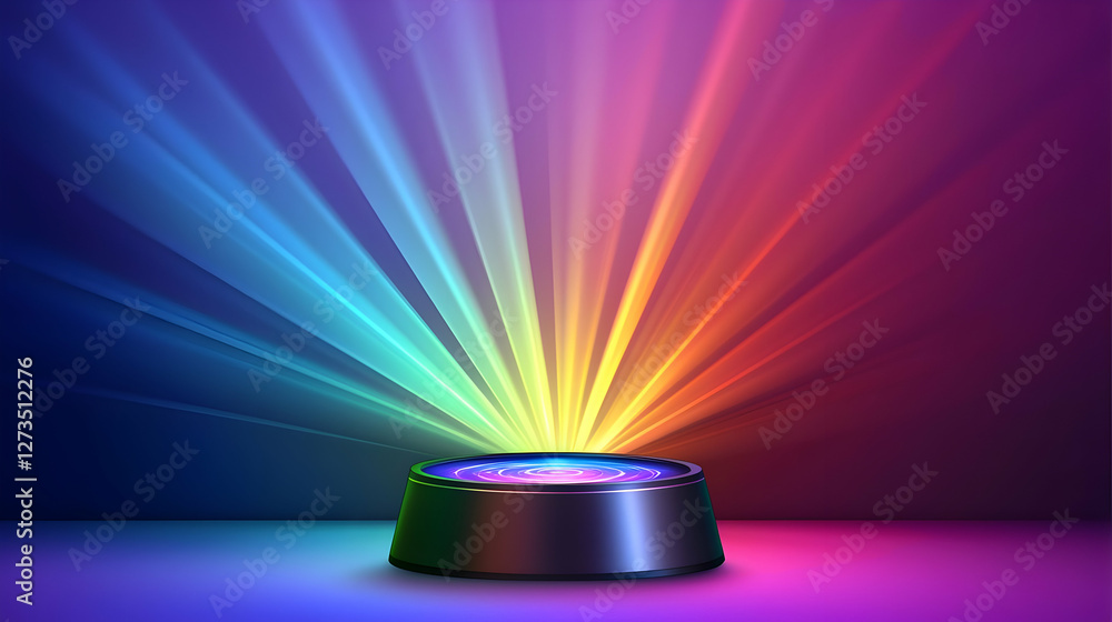 Poster abstract stage podium with vibrant light rays. use presentation backdrop