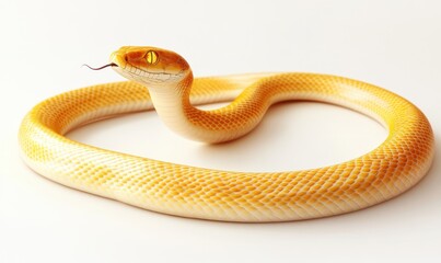 Fototapeta premium A vibrant yellow snake coiled elegantly on a smooth surface, showcasing its scales and tongue