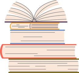 Stack of books to read. World Book Day. Education concept. Design template with a pile of open books. Simple funny clipart isolated on white. Book festival.