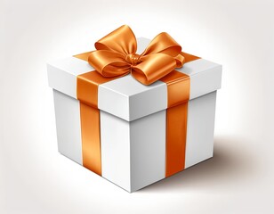 Fototapeta premium White Gift Box with Orange Ribbon