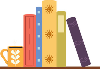 Bookshelf with books. World Book Day. Education concept. Simple funny clipart isolated on white background. Book festival.
