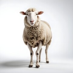 Fototapeta premium Portrait of a Single Sheep Against White Background