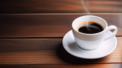 Obraz premium A Cup of Coffee with Steam on Table, delicious food and drink, beautiful food
