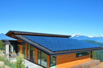 Modern Mountain Home with Solar Panels on Roof