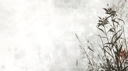 Abstract Ink Flowers and Grasses on a Textured Background