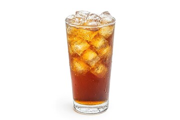 Crystal-clear Highball Glass brimming with Sparkling Ice Cubes, Isolated on White. Perfect for refreshing drink menus, beverage advertisements, summer promotions, cocktail recipes, and website        