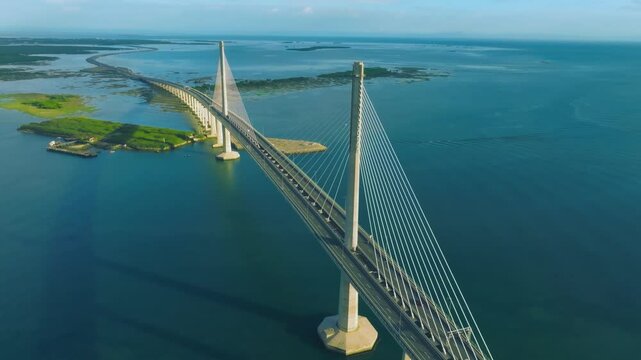 4K Aerial Perspective Cebu Cordova Bridge, Philippines.
Cebu-Cordova Link Expressway, a modern engineering marvel connecting Cebu Island and Mactan Island in the Philippines