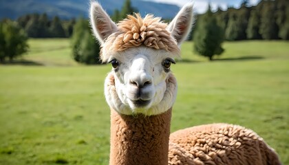 Obraz premium Friendly Alpaca in Green Pasture