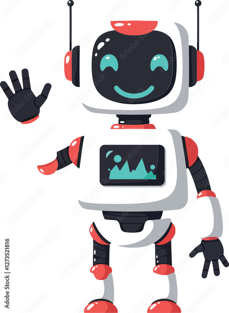 Poster friendly robot character design in flat style vector art