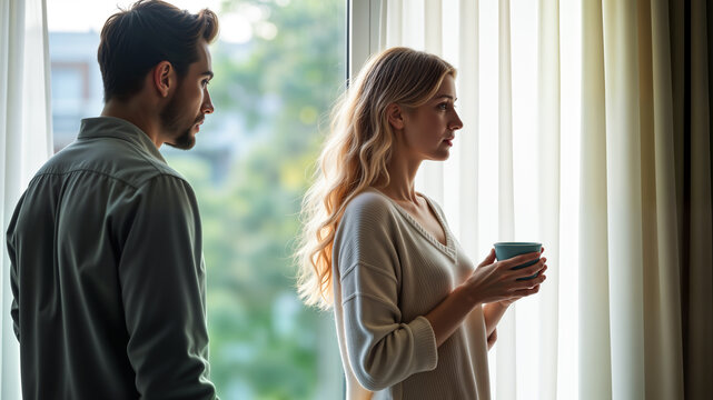 Woman enjoying coffee at a window: time for contemplation