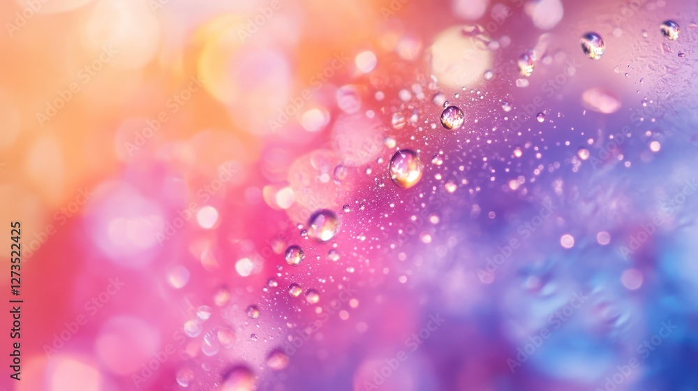 Aufkleber water droplets cling to a multicolored surface showing bokeh