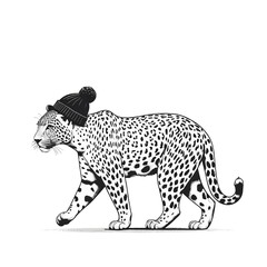 Stylish Leopard in Winter Hat