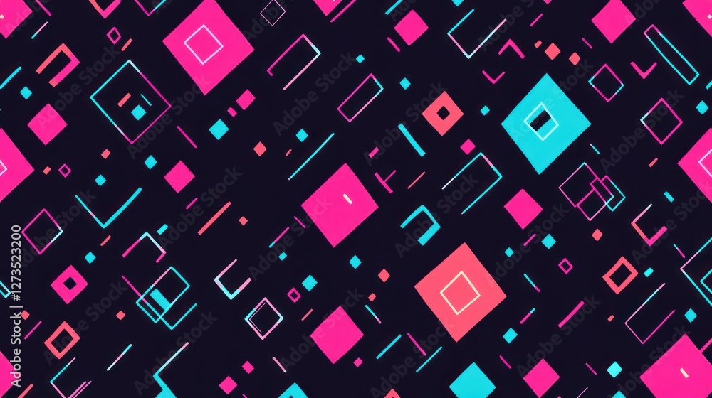 Poster abstract geometric pattern featuring pink and cyan squares