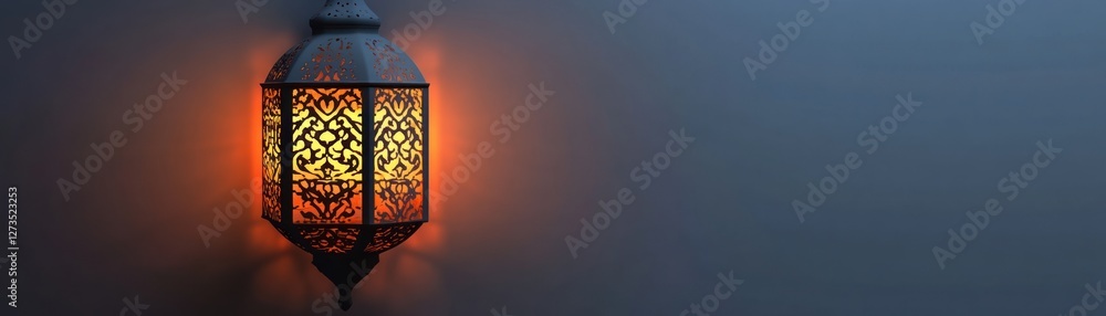 Poster Illuminated Ornate Lantern Against Simple Background