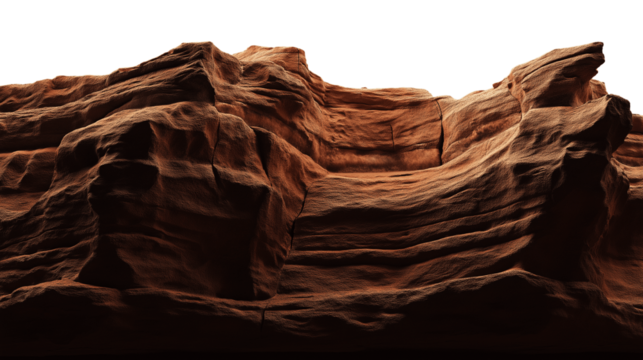 Red sandstone cliffs with layered textures isolated on transparent white background