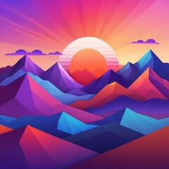 Sunset Over Geometric Mountains