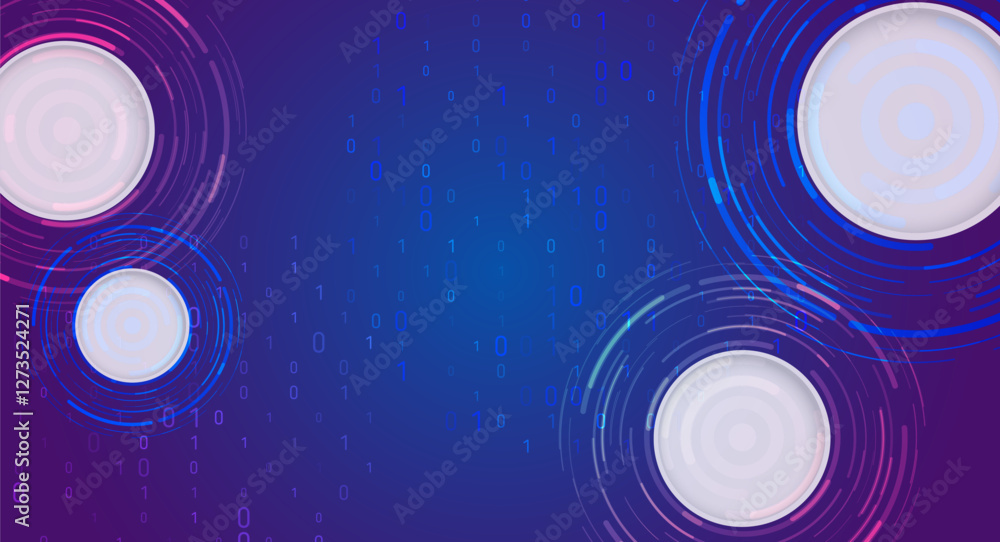 Poster Abstract circles and glows futuristic concept. High tech cover, internet communication on a blue background. High computer technology design. Modern science vector presentation.