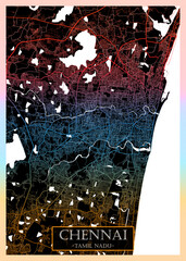 Chennai City Street Map, downtown printable Landmarks, print city painting, travel art, city banner, modern city, urban city art, background abstract city