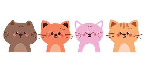 hand drawing cartoon cat sticker set. cute animal drawing, doodle set