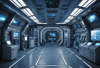 Obraz premium Futuristic Spaceship Interior Corridor