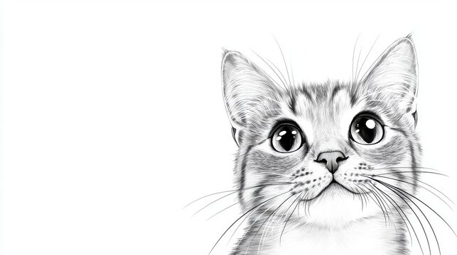 Adorable Cat Portrait in Sketch Style