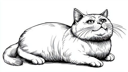Obraz premium Playful Outline of a Relaxed Cat in Ink Drawing Style