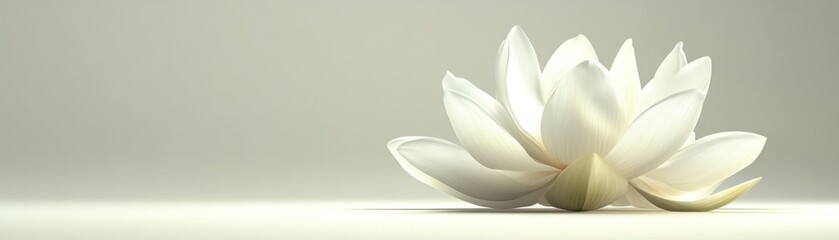 Delicate white lotus flower gracefully blooms in simple scene