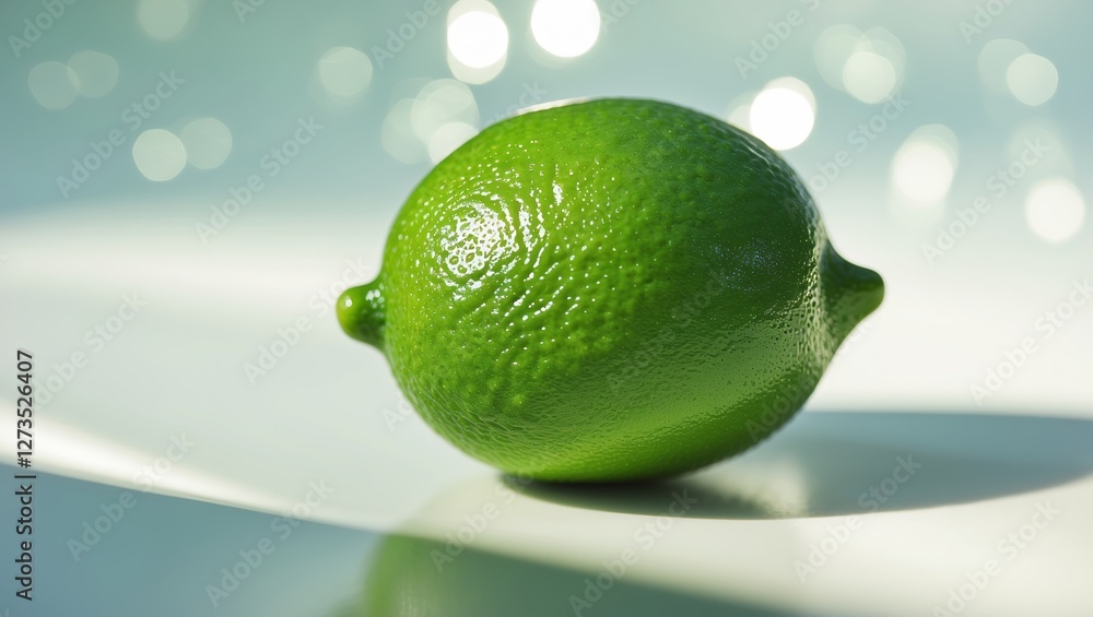 Aufkleber fresh lime placed on a reflective surface with a blurred background creating a vibrant and refreshin