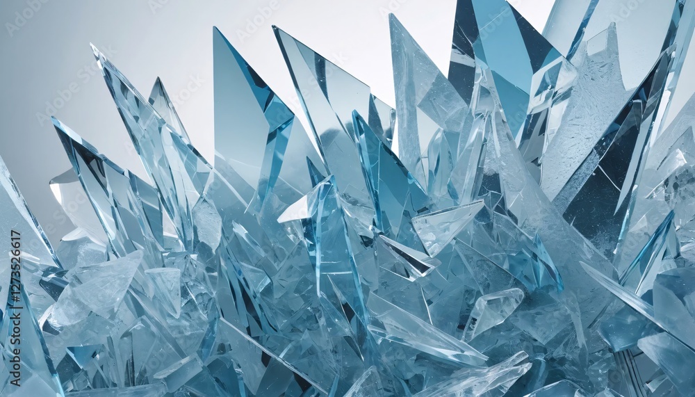 Poster icy crystal shards. sharp blue ice crystals reflecting light. abstract winter landscape. cold enviro