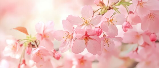 Cherry blossom Sakura floral pattern in rosy pink and moss green, soft and elegant traditional Japanese background