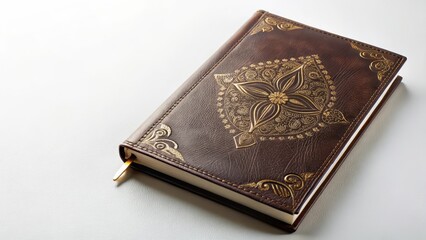 Obraz premium Elegant Brown Leather Journal with Gold Embellishments, Ideal for Personal Reflections and Creative Writings