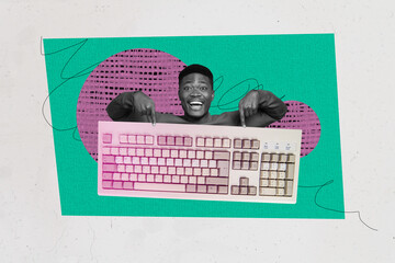 Composite art 3d creative image collage of happy american man point keypad tool electronic tool...
