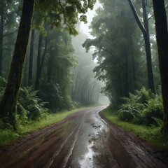 Obraz premium Rainy Forest Road
