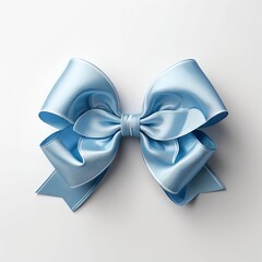 Naklejka premium Light Blue Satin Bow on White Background