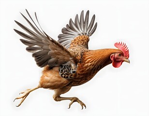 Flying Hen, Brown Hen in Flight, Rustic Chicken Soaring