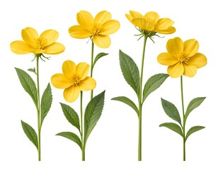 Fototapeta premium Four Yellow Flowers Isolated on White Background