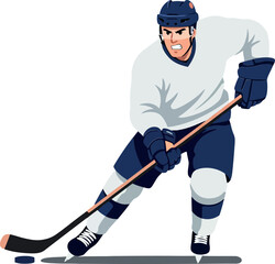 Obraz premium Hockey player in action with minimal style vector illustration