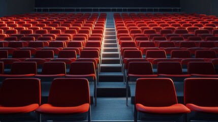Fototapeta premium Empty Red Seats in a Modern Auditorium Awaiting the Audience