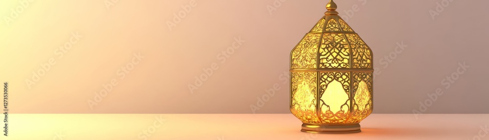 Poster Ornate golden lantern casting a warm glow on soft background