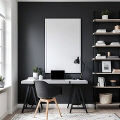Modern Home Office Workspace with Blank Canvas