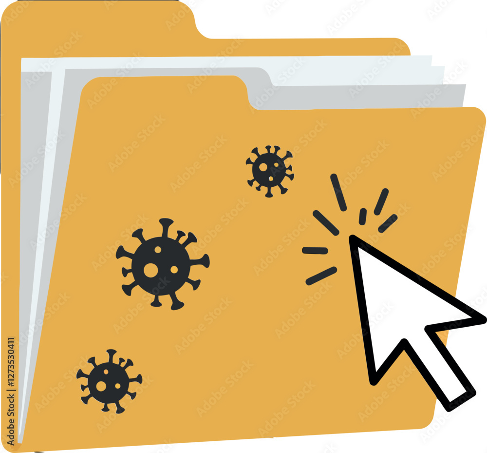 Poster folder with virus symbols and cursor in flat vector art